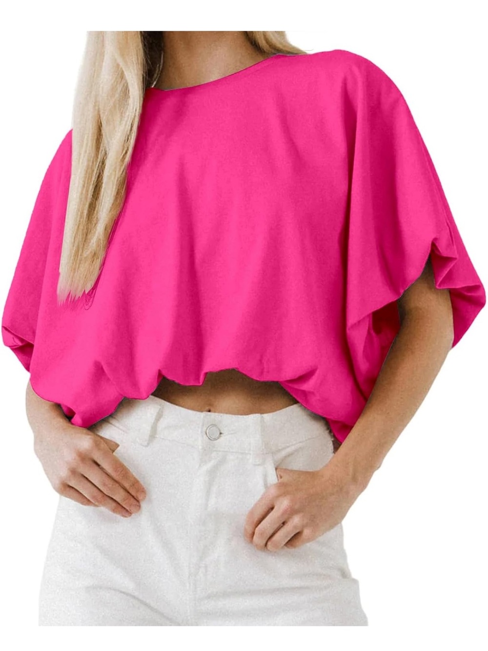 Women’s Bubble Hem Short Sleeve Crop Top